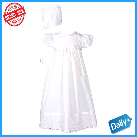 Girls Christening Gown Poly Cotton Batiste Lace Collar 24